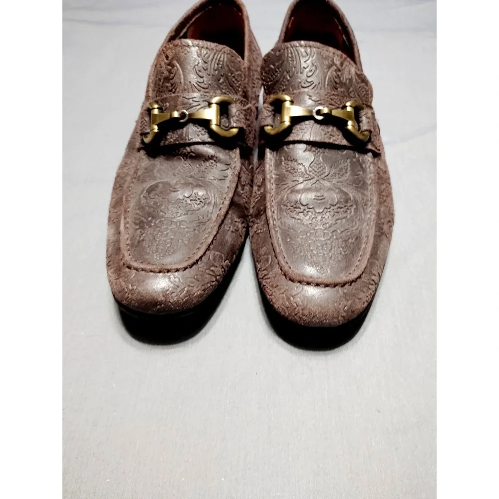 EUC Tallia Patritzio Chocolate Brown Bit Textiled Old Money Dress Loafers Men 10